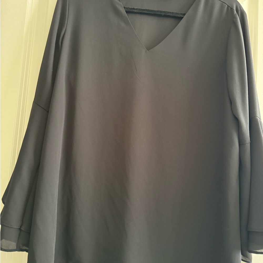 Black V-Neck Blouse with Bell Sleeves
